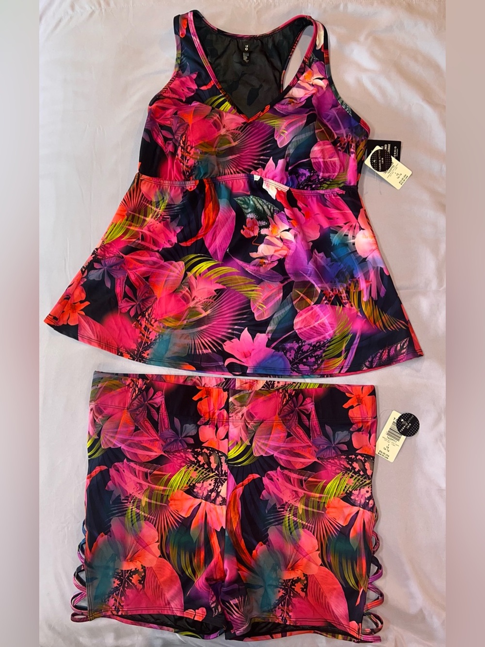 torrid Multicolor Tropical Tankini Top - Pink, Purple & Black